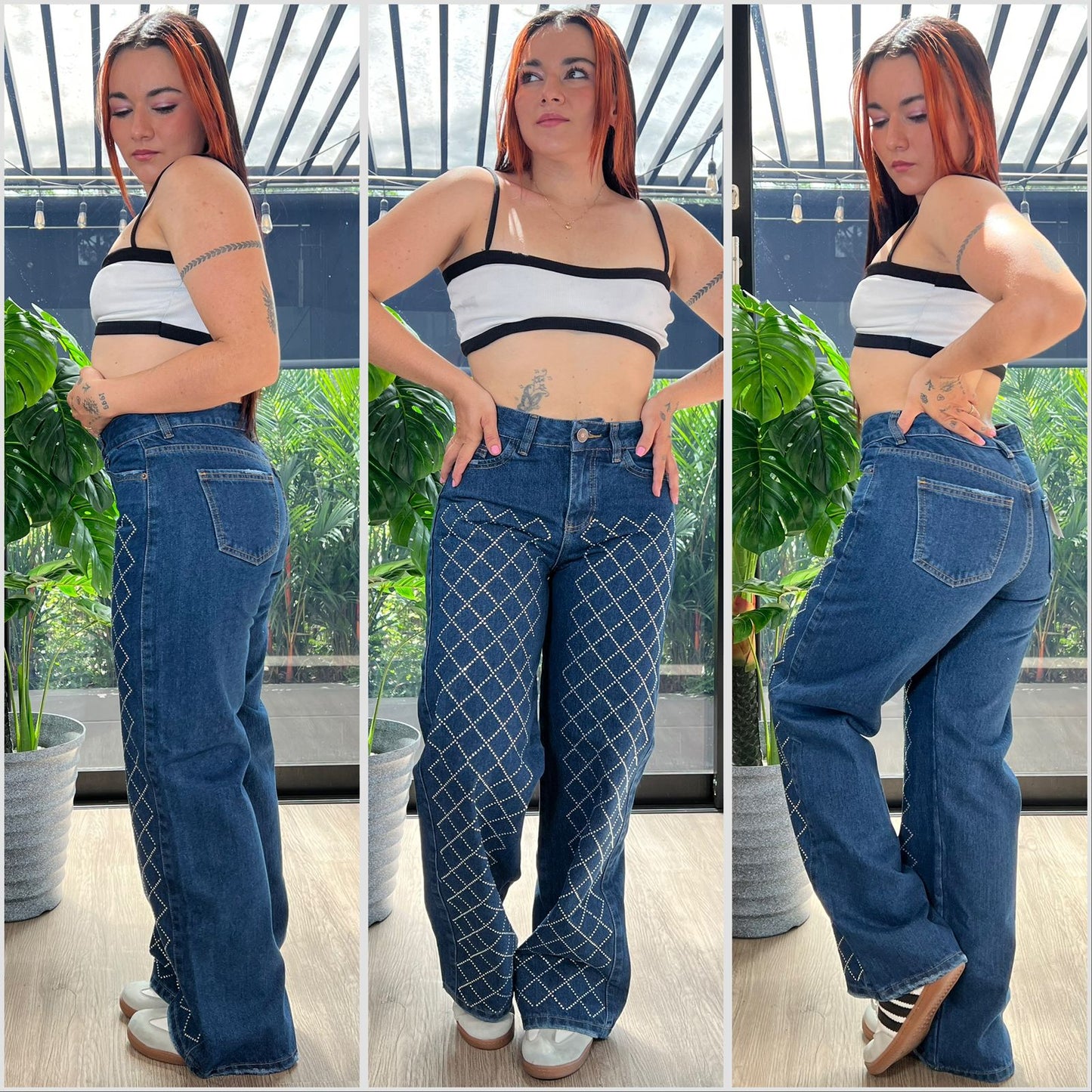 WIDE LEG BOTA RECTA AZUL OSCURO BRILLOS