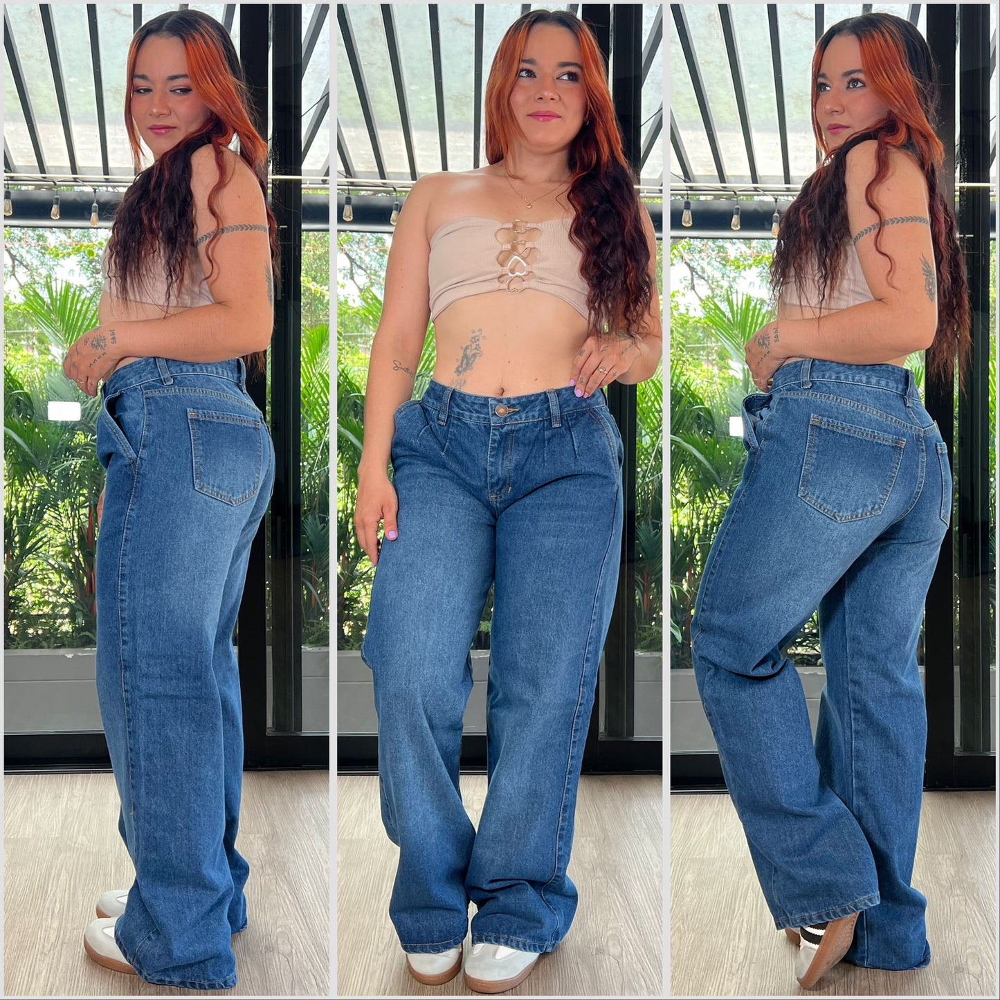WIDE LEG BOTA RECTA BOLSILLO PADRINO AZUL CON BIGOTES