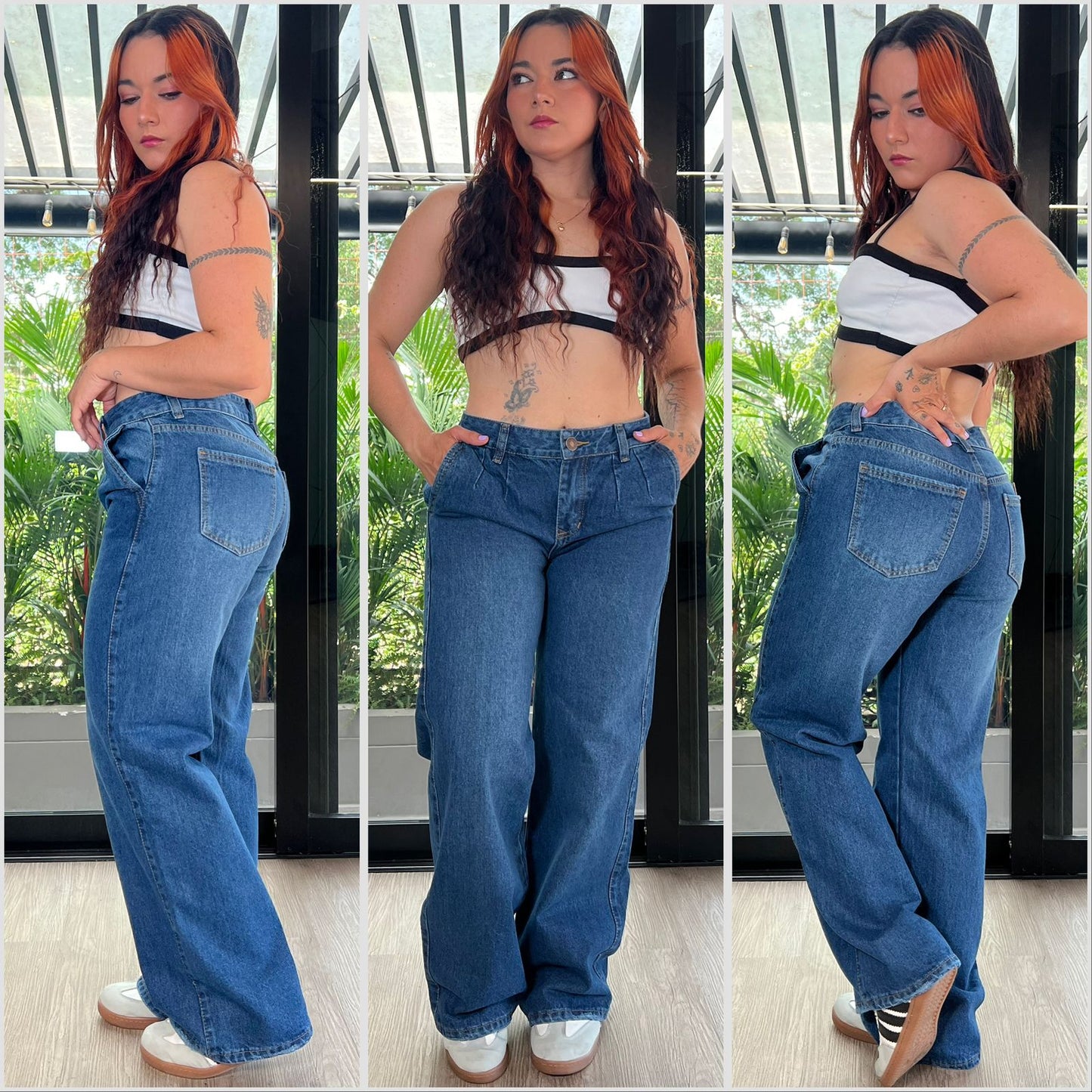 WIDE LEG BOTA RECTA BOLSILLO PADRINO AZUL CON SAMBLASH