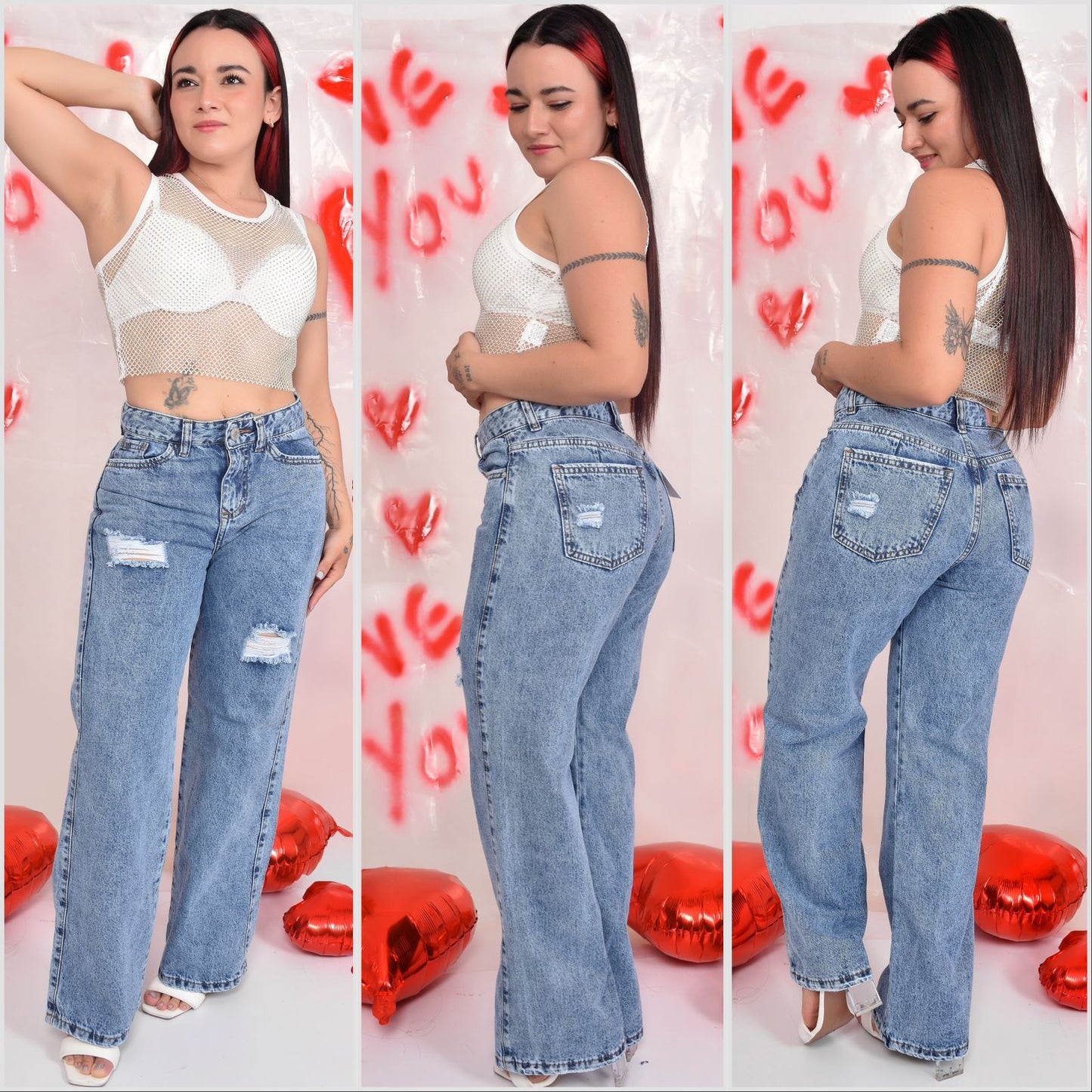 WIDE LEG BOTA RECTA AMERICANO CON ROTOS