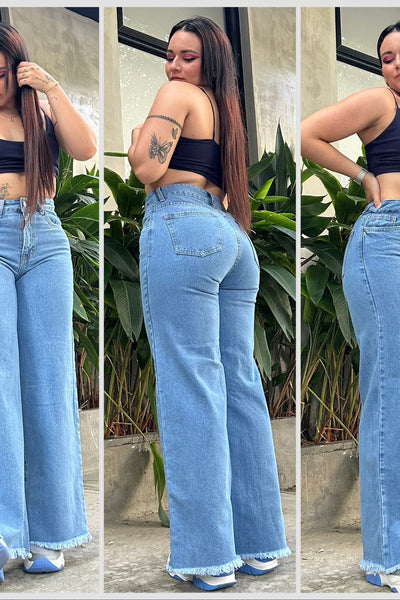 WIDE LEG BOTA RECTA DESFLECADO AZUL MEDIO