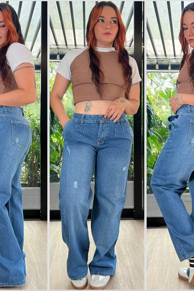 WIDE LEG BOTA RECTA BOLSILLO PADRINO  AZUL MEDIO